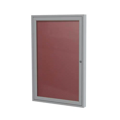 18" x 24" 1-Door Satin Aluminum Frame Enclosed Vinyl Letterboard - Burgundy Vinyl