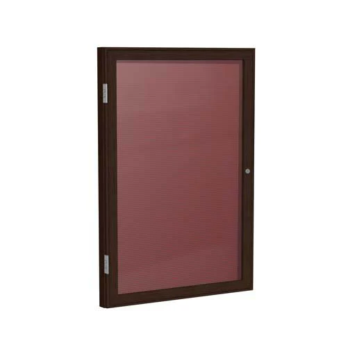 18" x 24" 1-Door Wood Frame Walnut Finish Enclosed Flannel Letterboard - Burgundy