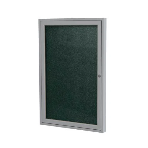 24" x 36" 1-Door Satin Aluminum Frame Enclosed Vinyl Tackboard - Ebony
