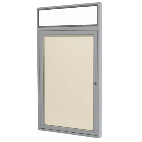 30" x 36" 1-Door Satin Alum Frame w/ Headliner Enclosed Vinyl Tackboard - Ivory