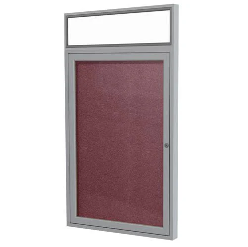 30" x 36" 1-Door Satin Alum Frame w/Illuminated Headliner Enclsd Vinyl Tackboard - Berry
