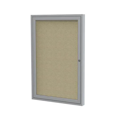 30" x 36" 1-Door Satin Aluminum Frame Enclosed Fabric Tackboard - Beige