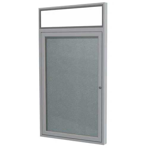 36" x 36" 1-Door Satin Alum Frame w/ Headliner Enclosed Vinyl Tackboard - Stone