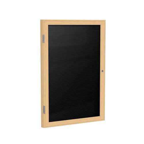 36" x 36" 1-Door Wood Frame Oak Finish Enclosed Flannel Letterboard - Black