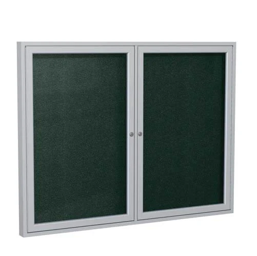 48" x 36" 2-Door Satin Aluminum Frame Enclosed Vinyl Tackboard - Ebony
