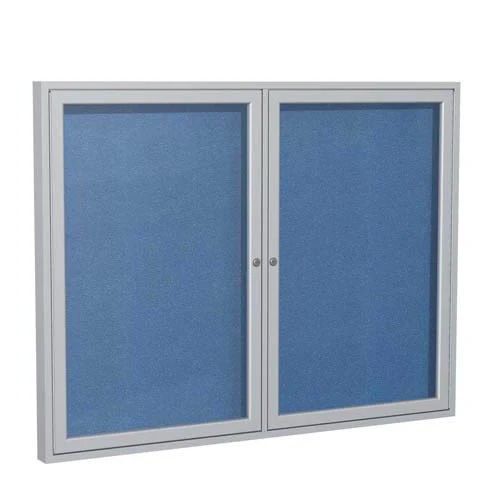 48" x 36" 2-Door Satin Aluminum Frame Enclosed Vinyl Tackboard - Ocean
