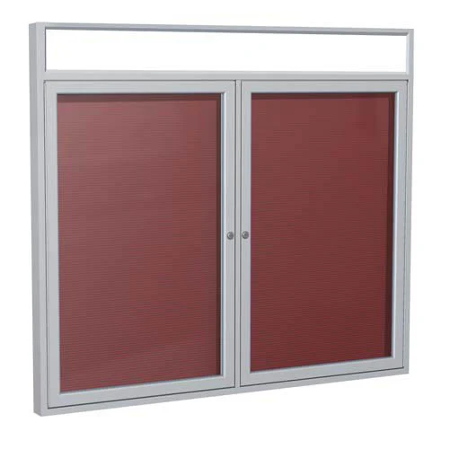60" x 36" 2-Door Satin Alum Frame w/ Headliner Enclosed Vinyl Letterboard - Burgundy