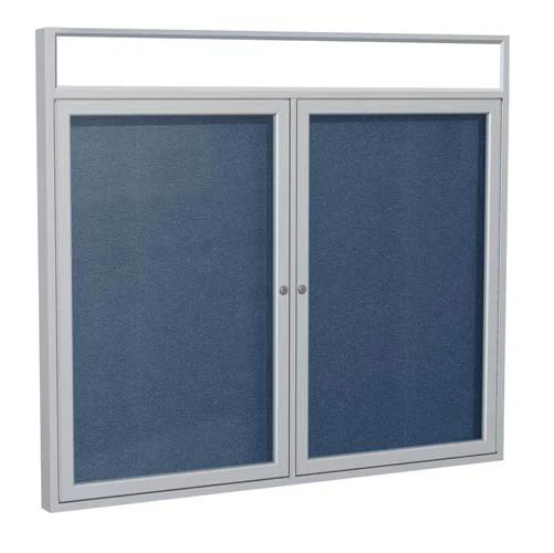 60" x 36" 2-Door Satin Alum Frame w/ Headliner Enclosed Vinyl Tackboard - Navy