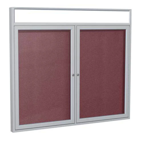 60" x 48" 2-Door Satin Alum Frame w/ Headliner Enclosed Vinyl Tackboard - Berry