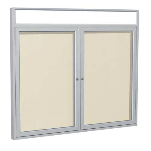 60" x 48" 2-Door Satin Alum Frame w/ Headliner Enclosed Vinyl Tackboard - Ivory