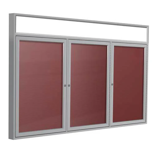 72" x 36" 3-Door Satin Alum Frame w/ Headliner Enclosed Vinyl Letterboard - Burgundy