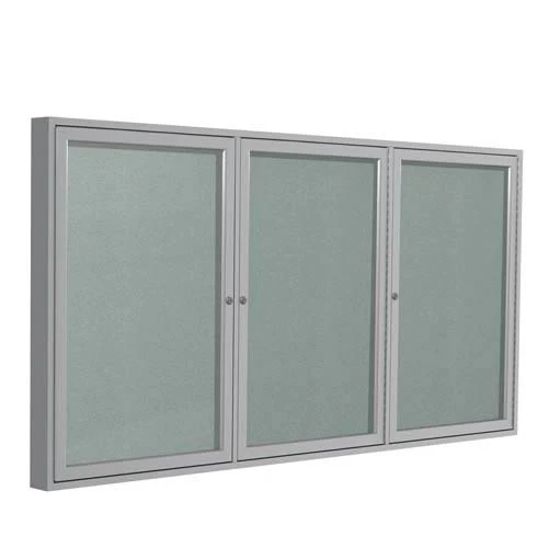 72" x 36" 3-Door Satin Aluminum Frame Enclosed Vinyl Tackboard - Silver