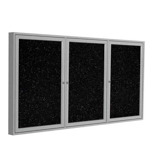 72" x 48" 3-Door Satin Aluminum Frame Enclosed Recycled Rubber Tackboard - Tan Speckled