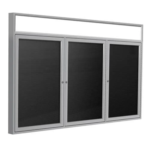 96" x 48" 3-Door Satin Alum Frame w/Illuminated Headliner Enclosed Vinyl Letterboard - Black
