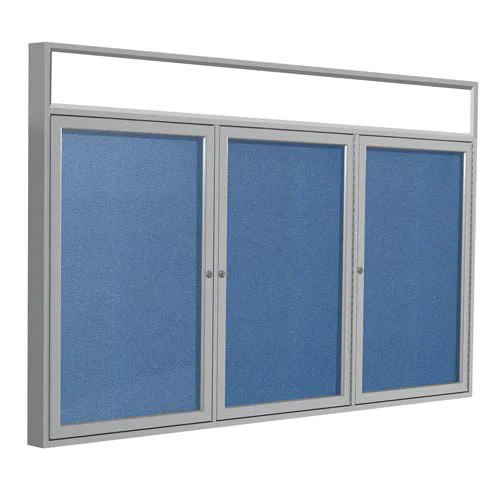 96" x 48" 3-Door Satin Alum Frame w/Illuminated Headliner Enclsd Vinyl Tackboard - Ocean