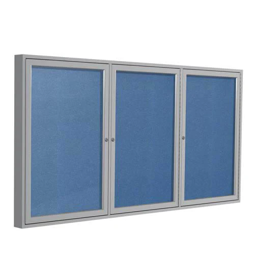 96" x 48" 3-Door Satin Aluminum Frame Enclosed Vinyl Tackboard - Ocean