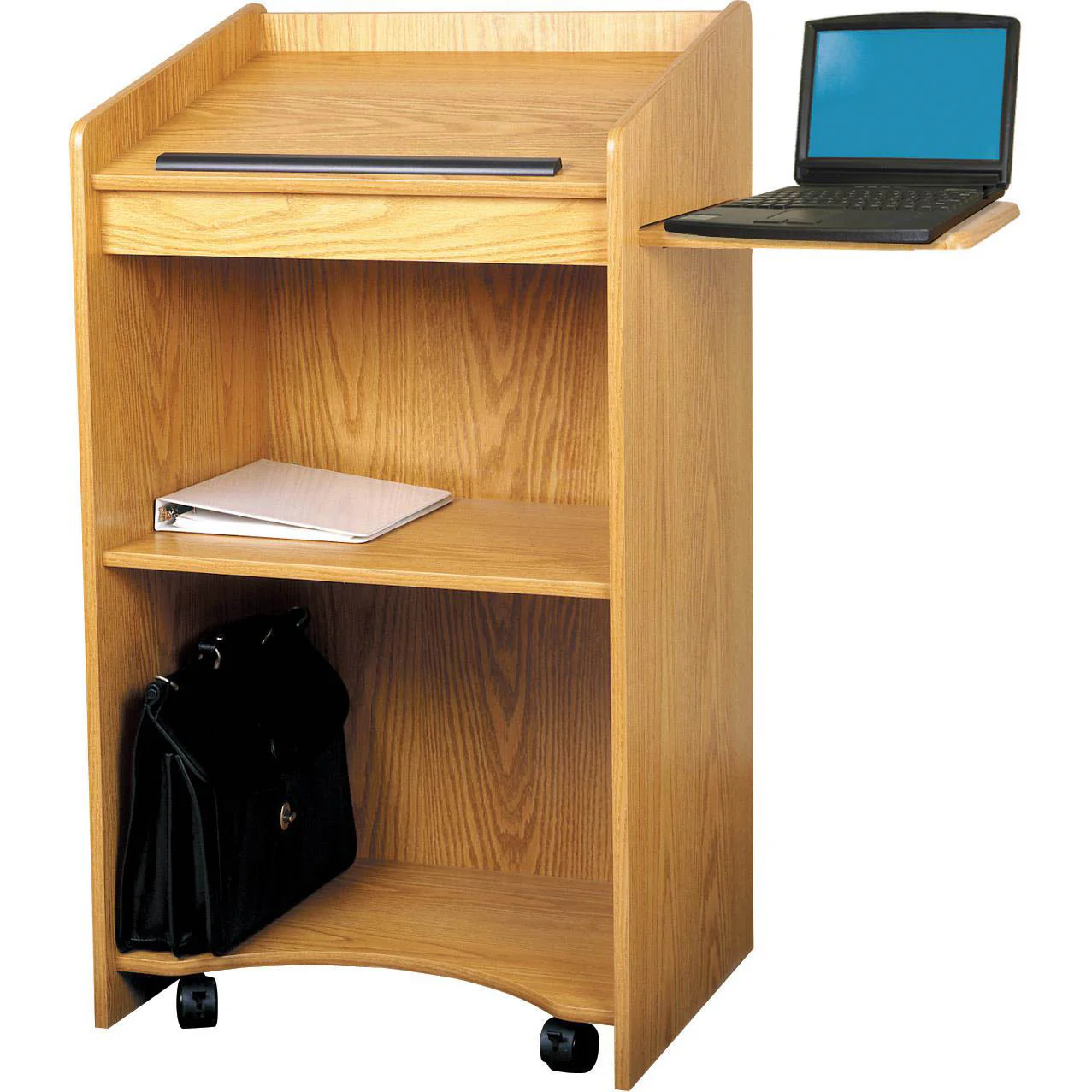 Aristocrat Full Floor Lectern/Podium with 2 Built-in and 1 Slide-Out Side Shelf in MediumOak- 600MO - Image 3