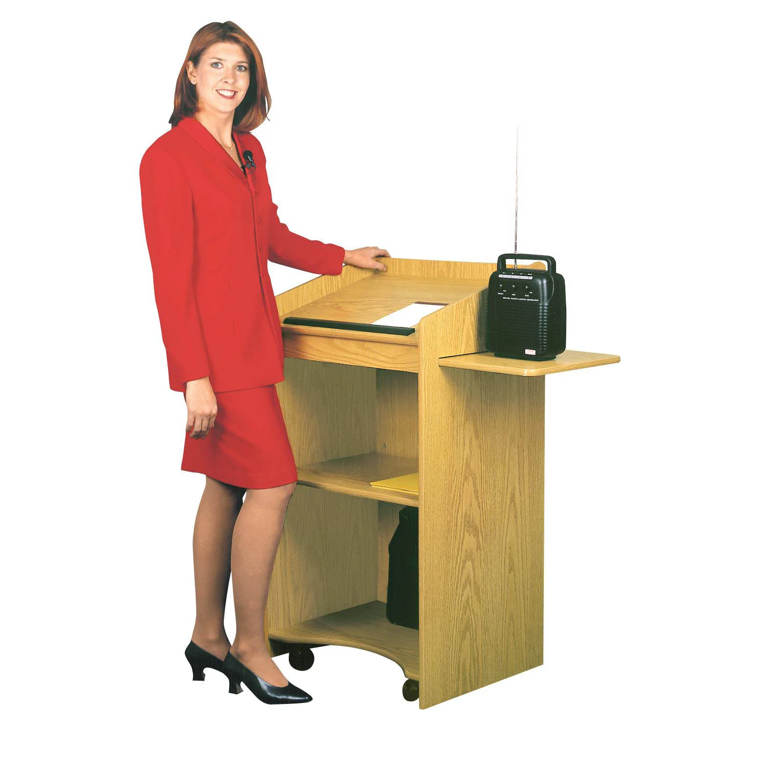 Aristocrat Full Floor Lectern/Podium with 2 Built-in and 1 Slide-Out Side Shelf in MediumOak- 600MO - Image 4