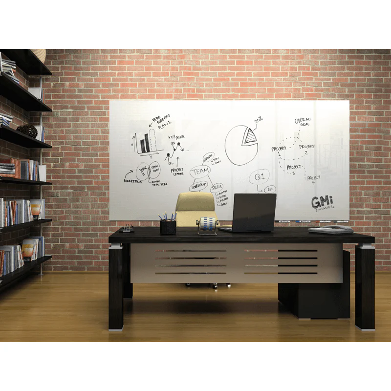Ghent ARIASN43WH Aria 4'H x 3'W Low Profile 1/4" Glassboard - Vertical White - 4 Markers and Eraser - Image 5