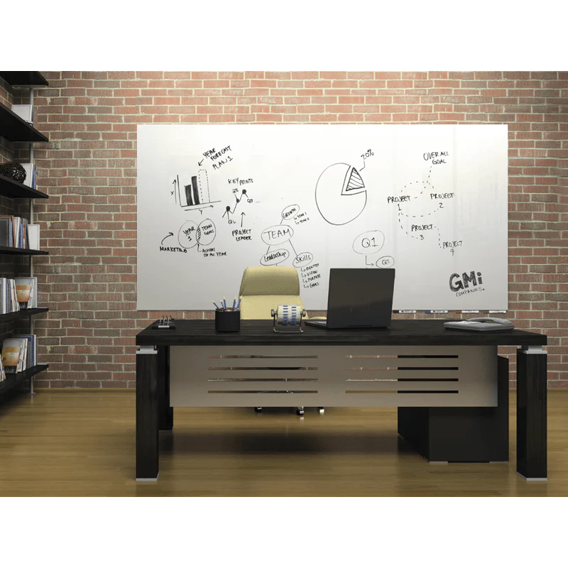Ghent ARIASN44WH Aria 4'H x 4'W Low Profile 1/4" Glassboard White - 4 Markers and Eraser