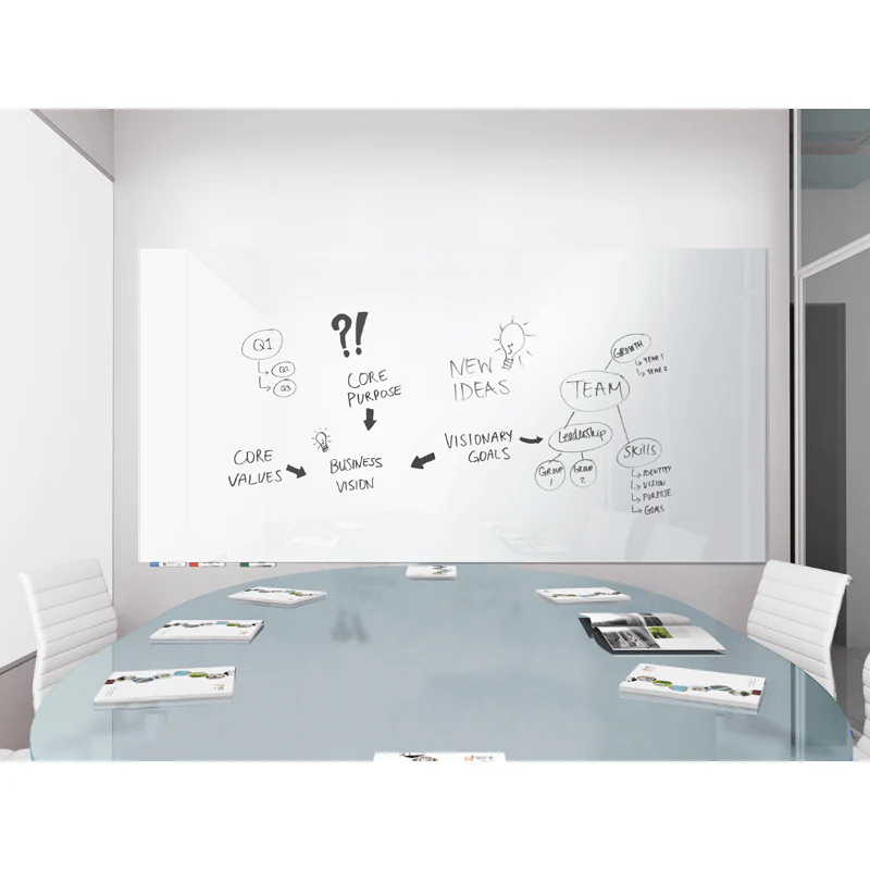 Ghent ARIASN84WH Aria 8'H x 4'W Low Profile 1/4" Glassboard - Vertical White - 4 Markers and Eraser - Image 7