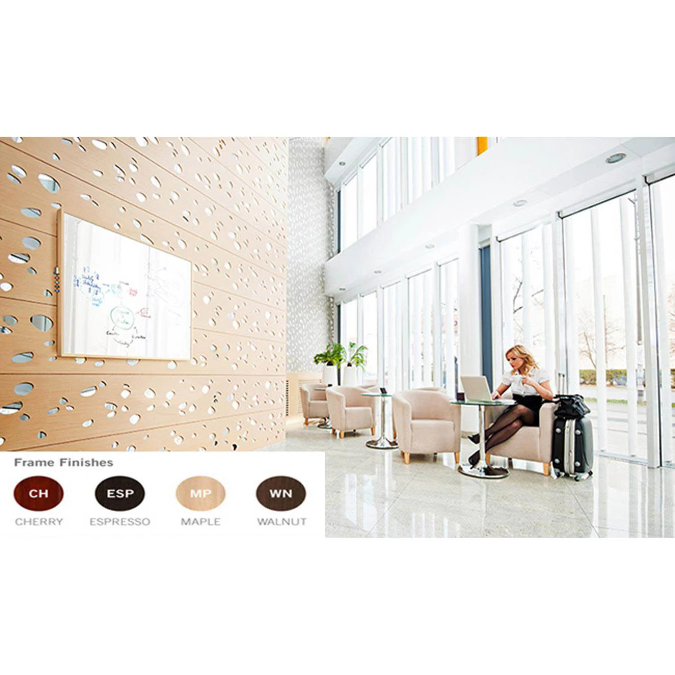 Ghent IMM46WMP 47.75" x 71.75" Impression Modern Frame - Porcelain Whiteboard - Maple Finish