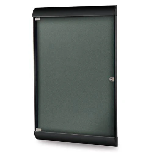 Ghent-SILH20471 - 42.13"x27.75" 1-Dr Silhouette Encl Bulletin Bd, Black Frame, Vinyl Fabric Ebony