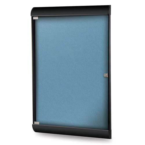Ghent-SILH20475 - 42.13"x27.75" 1-Dr Silhouette Encl Bulletin Bd, Black Frame, Vinyl Fabric Ocean