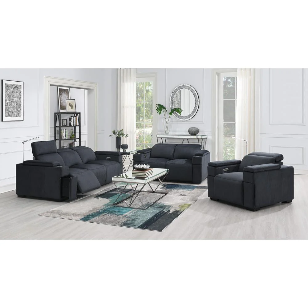 RowOne Calveri Microfiber Fabric 4 Chair Straight Row with Loveseat Power Recline - Charcoal - Image 2