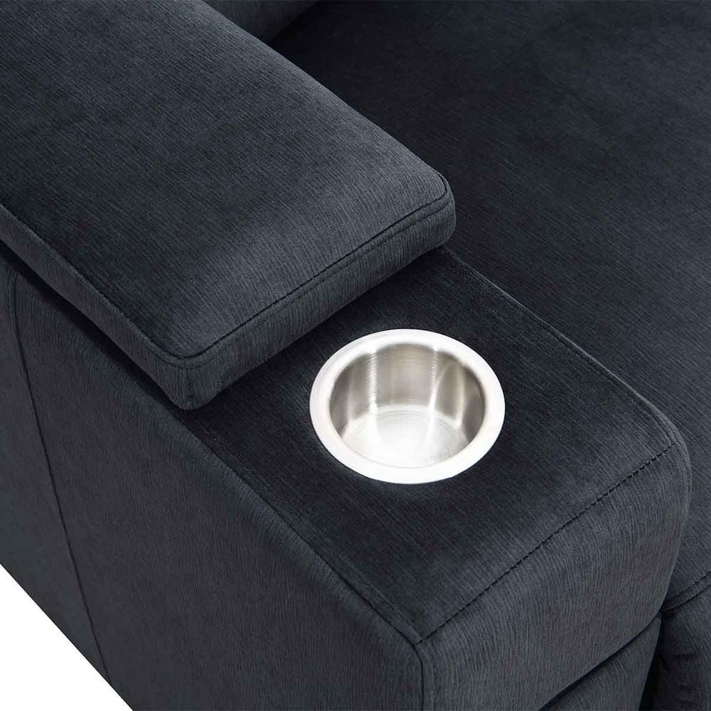 RowOne Calveri Microfiber Fabric 4 Chair Straight Row with Loveseat Power Recline - Charcoal - Image 4