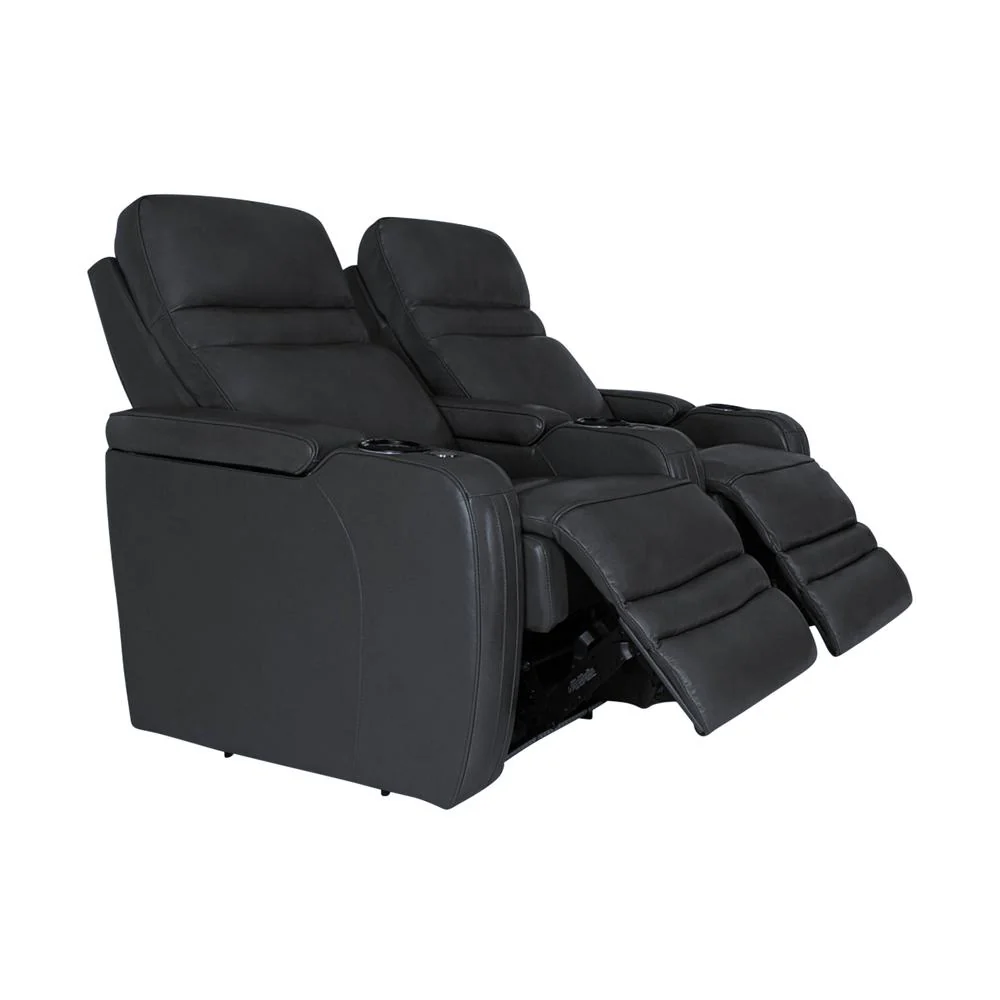 RowOne Cortes Black Leather 2 Chair Straight Row Motorized - Image 2