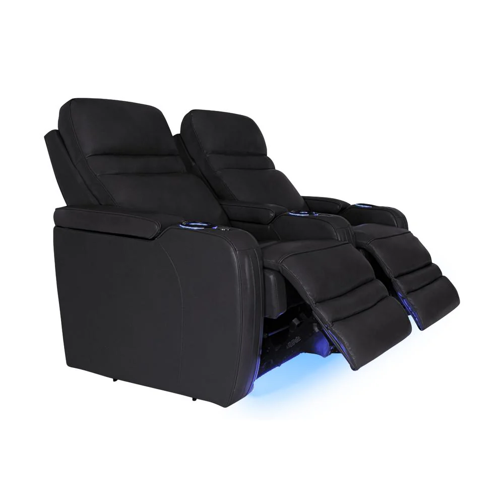 RowOne Cortes Black Leather 2 Chair Straight Row Motorized - Image 3