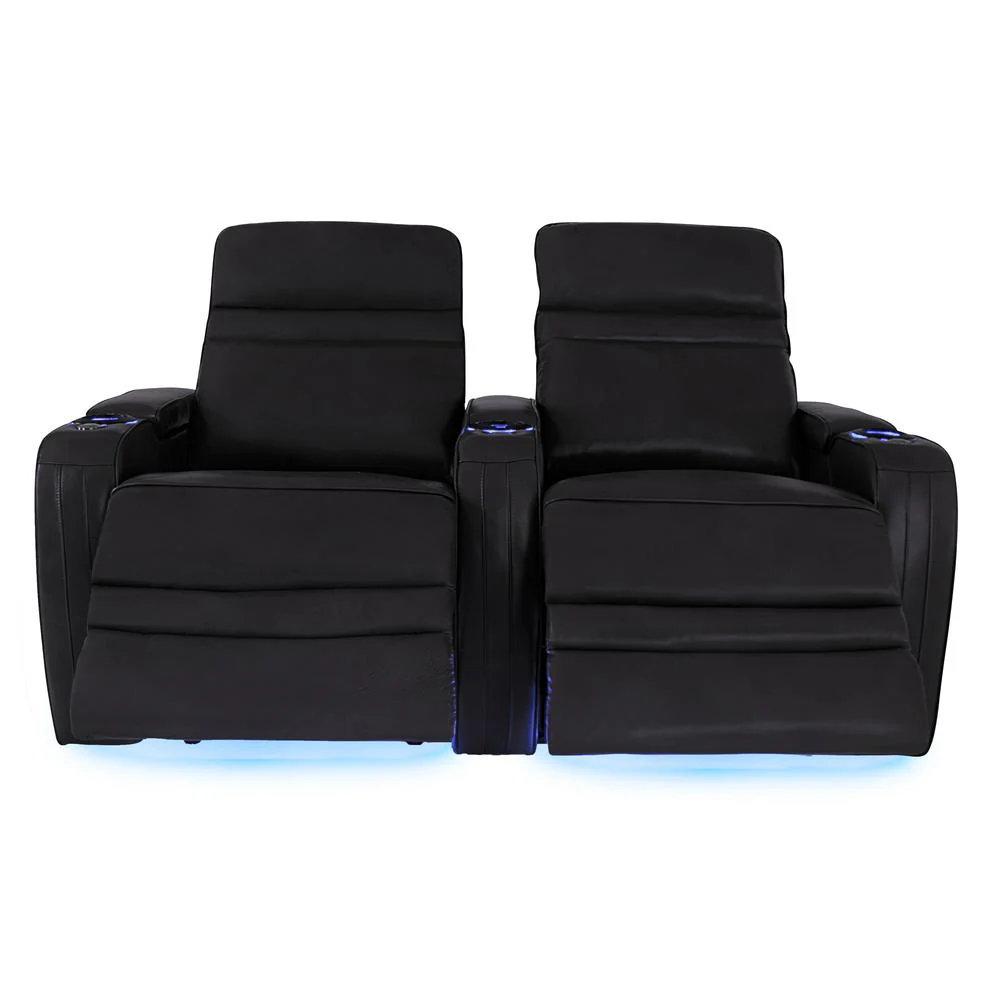 RowOne Cortes Black Leather 2 Chair Straight Row Motorized - Image 4