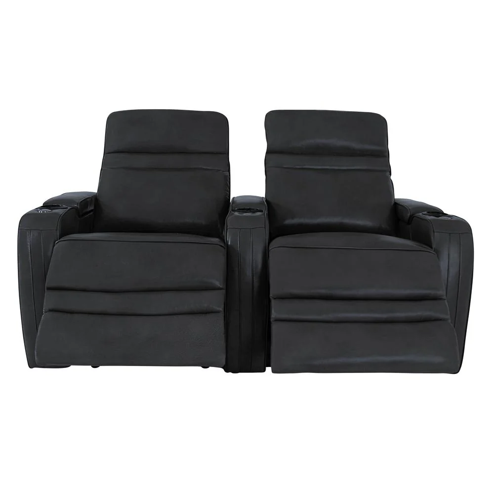 RowOne Cortes Black Leather 2 Chair Straight Row Motorized - Image 5