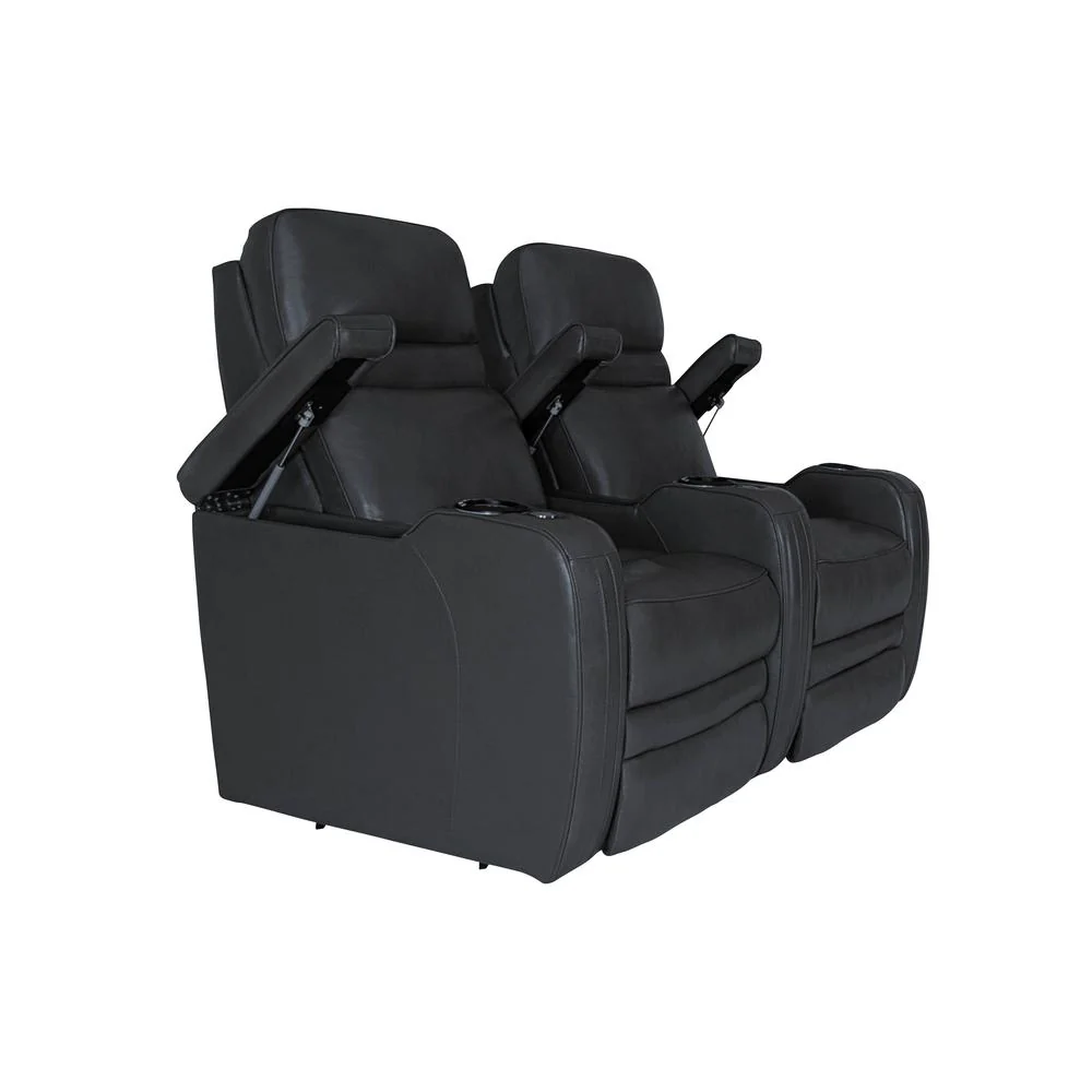 RowOne Cortes Black Leather 2 Chair Straight Row Motorized - Image 6