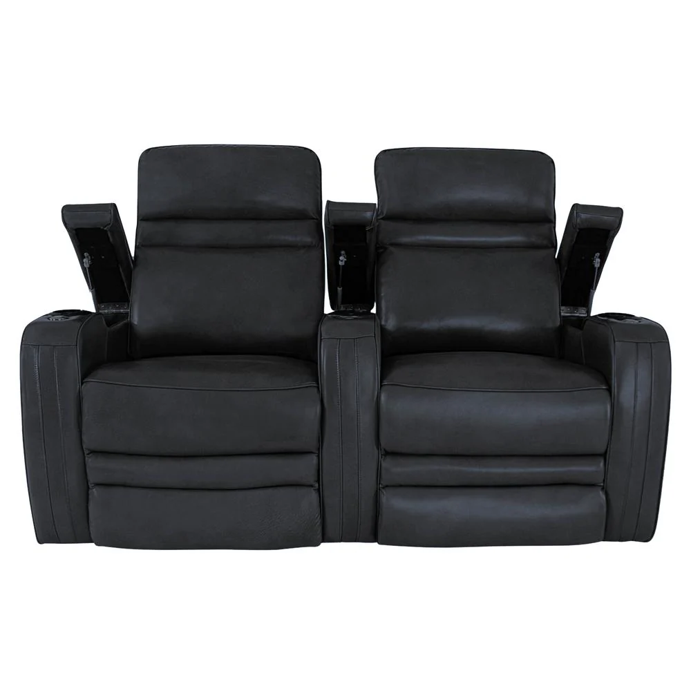 RowOne Cortes Black Leather 2 Chair Straight Row Motorized - Image 7