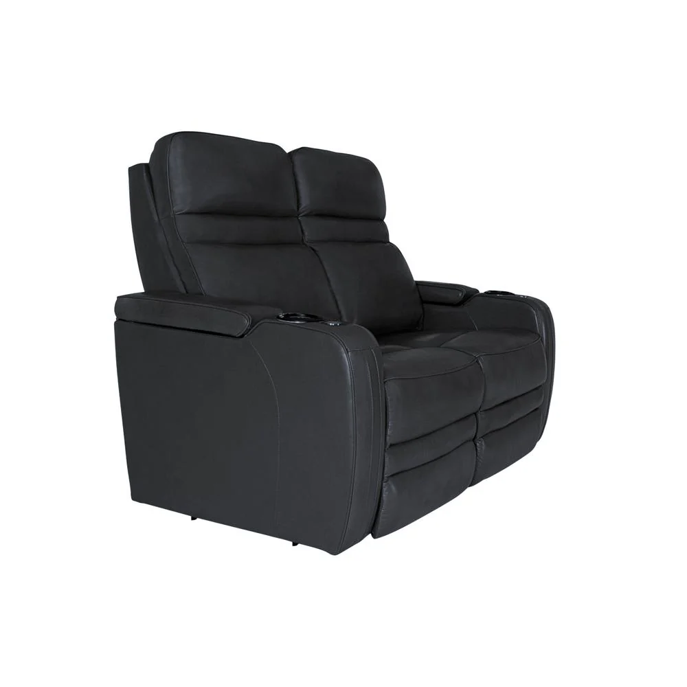 RowOne Cortes Black Leather 2 Seat Loveseat Motorized - Image 2