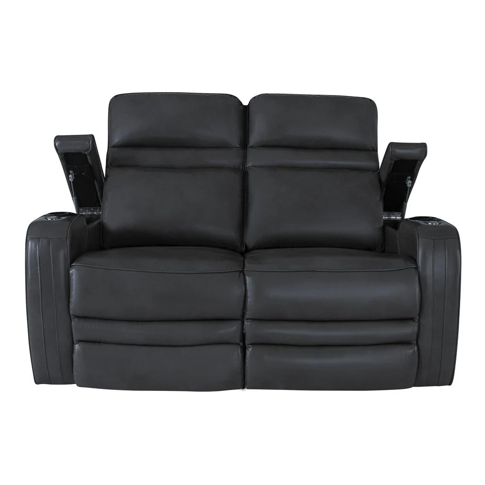 RowOne Cortes Black Leather 2 Seat Loveseat Motorized - Image 7
