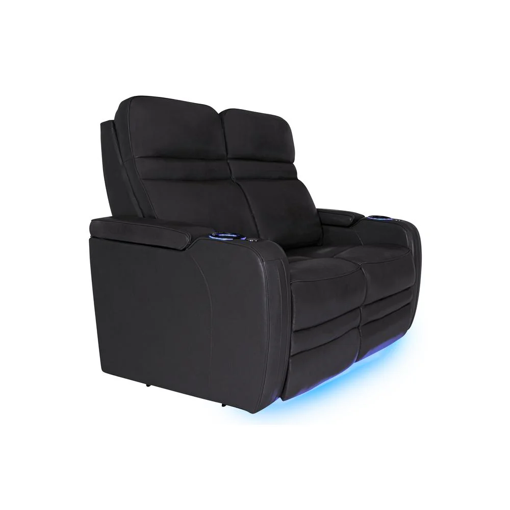 RowOne Cortes Black Leather 2 Seat Loveseat Motorized - Image 9
