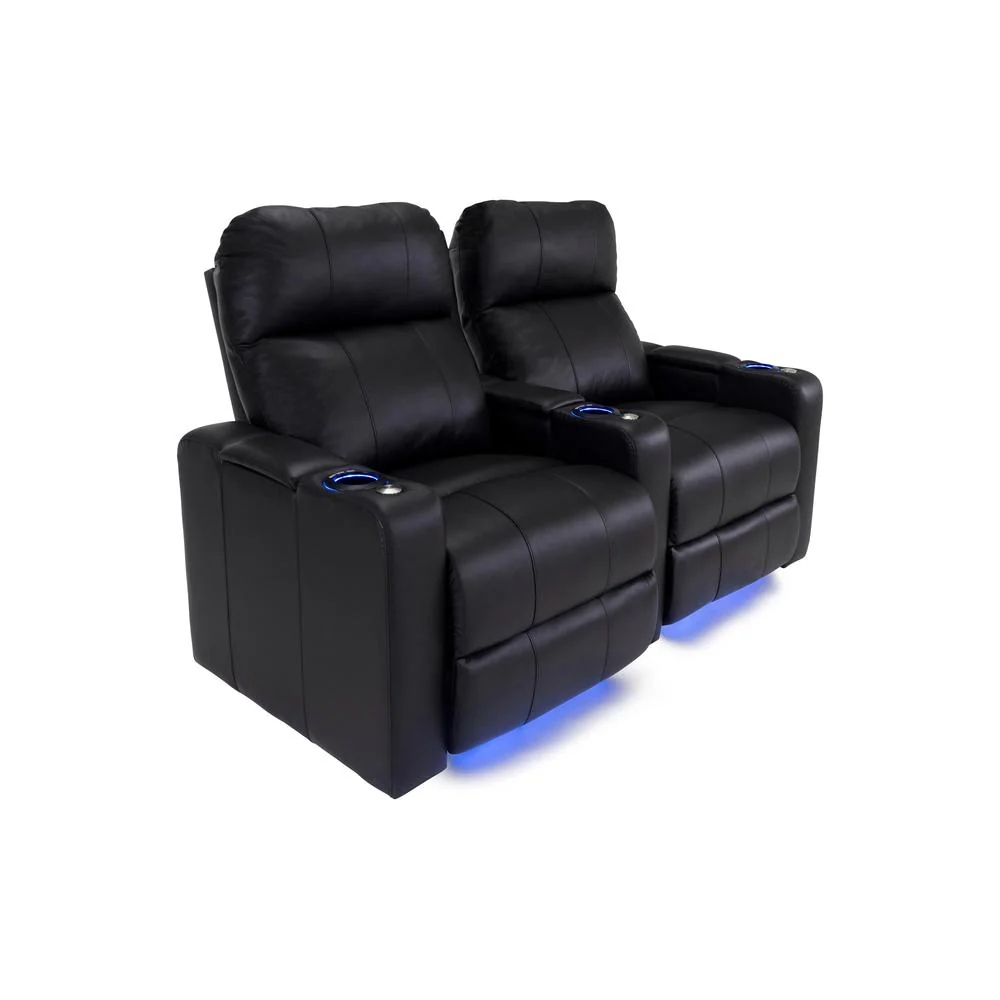 RowOne Prestige Black Leather 2 Chair Straight Row Motorized - Image 2