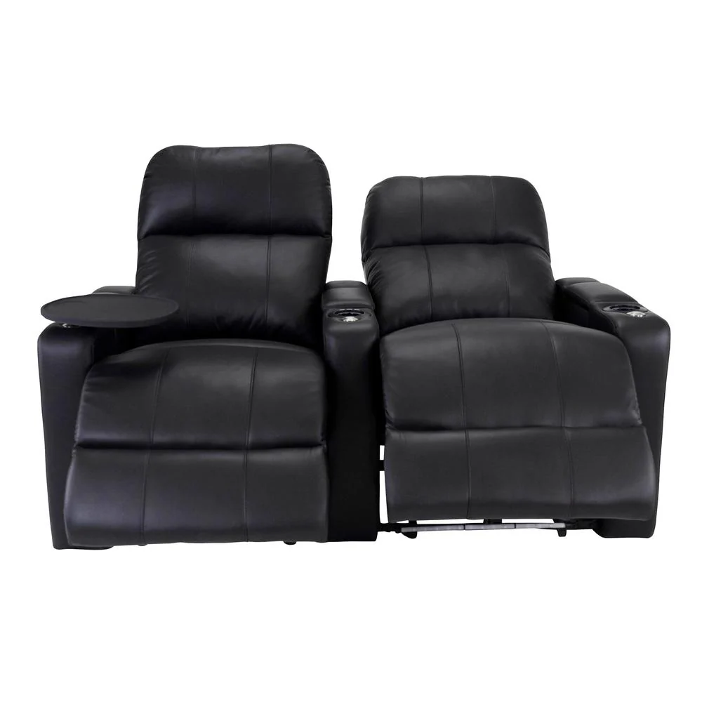 RowOne Prestige Black Leather 2 Chair Straight Row Motorized - Image 3