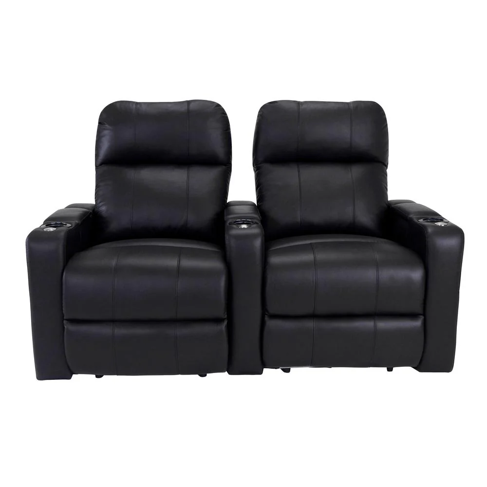 RowOne Prestige Black Leather 2 Chair Straight Row Motorized - Image 4
