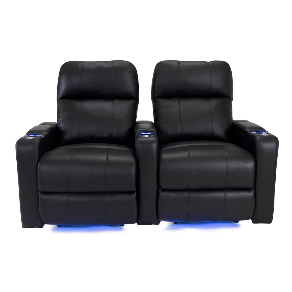 RowOne Prestige Black Leather 2 Chair Straight Row Motorized - Image 5