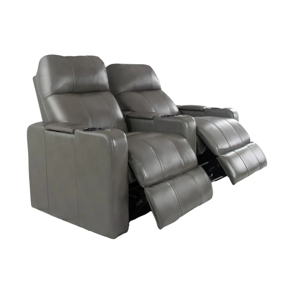 RowOne Prestige Gray Leather 2 Chair Straight Row Motorized - Image 2