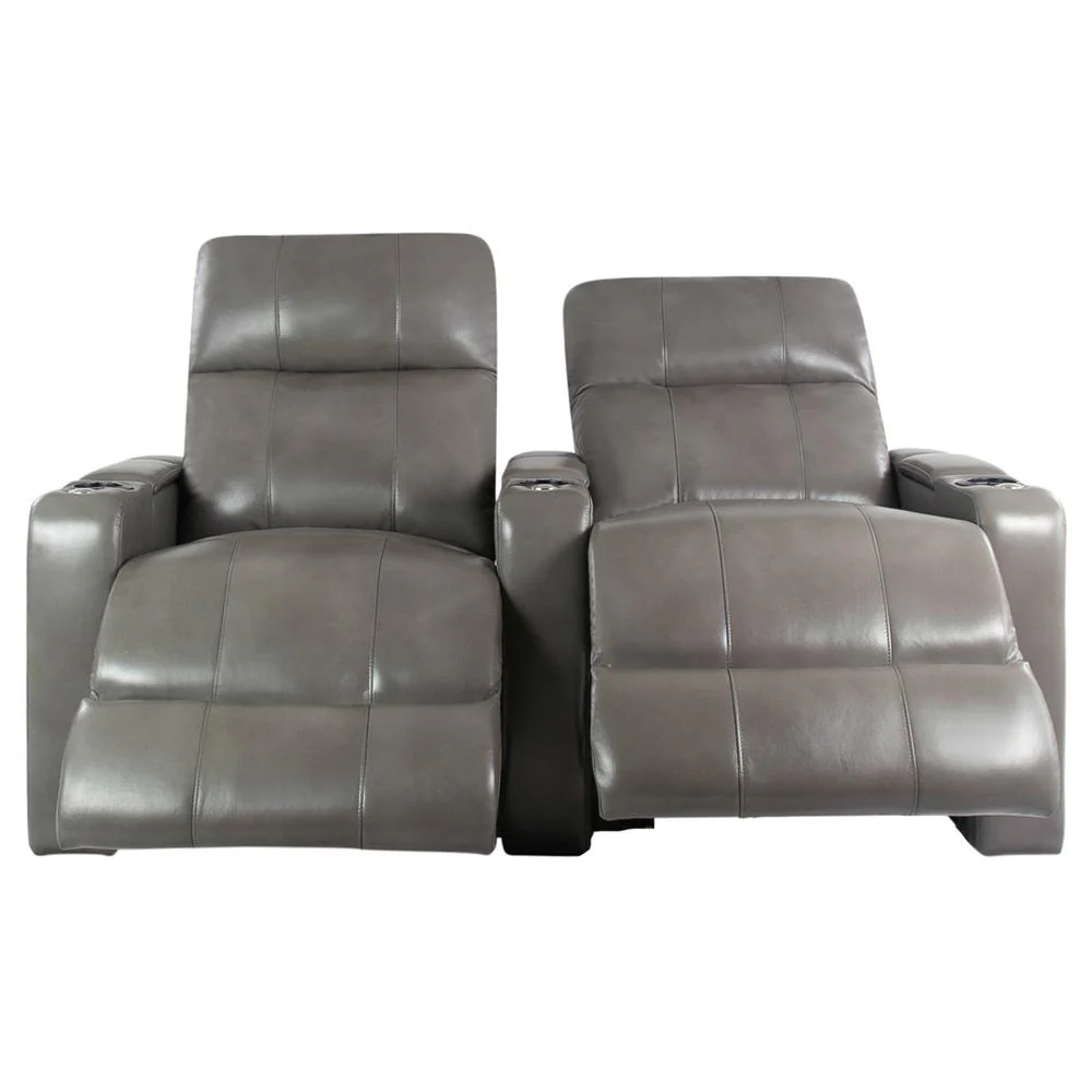 RowOne Prestige Gray Leather 2 Chair Straight Row Motorized - Image 3