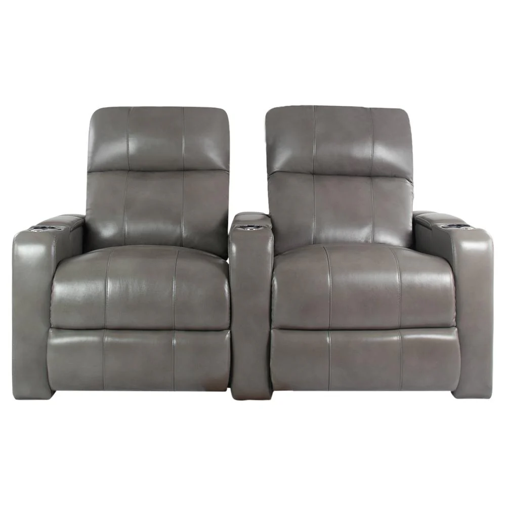 RowOne Prestige Gray Leather 2 Chair Straight Row Motorized - Image 4