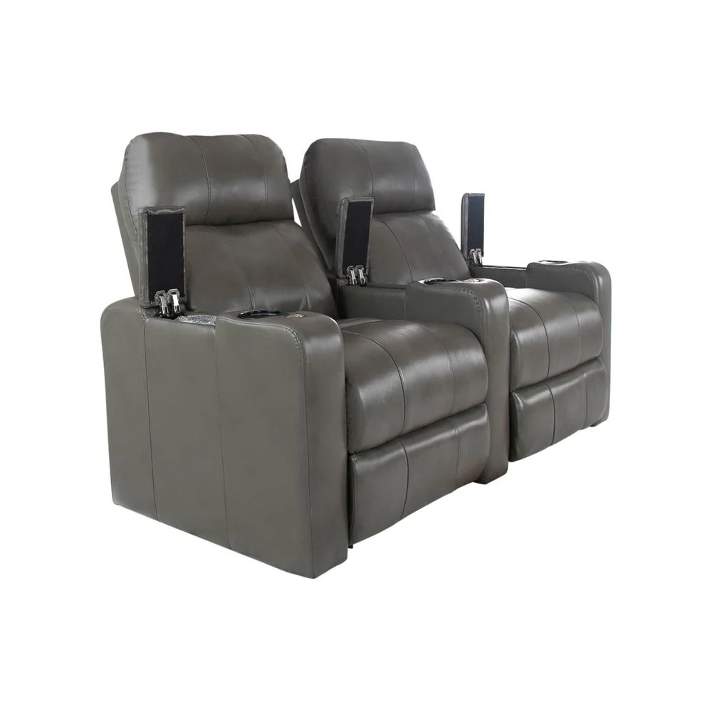 RowOne Prestige Gray Leather 2 Chair Straight Row Motorized - Image 5