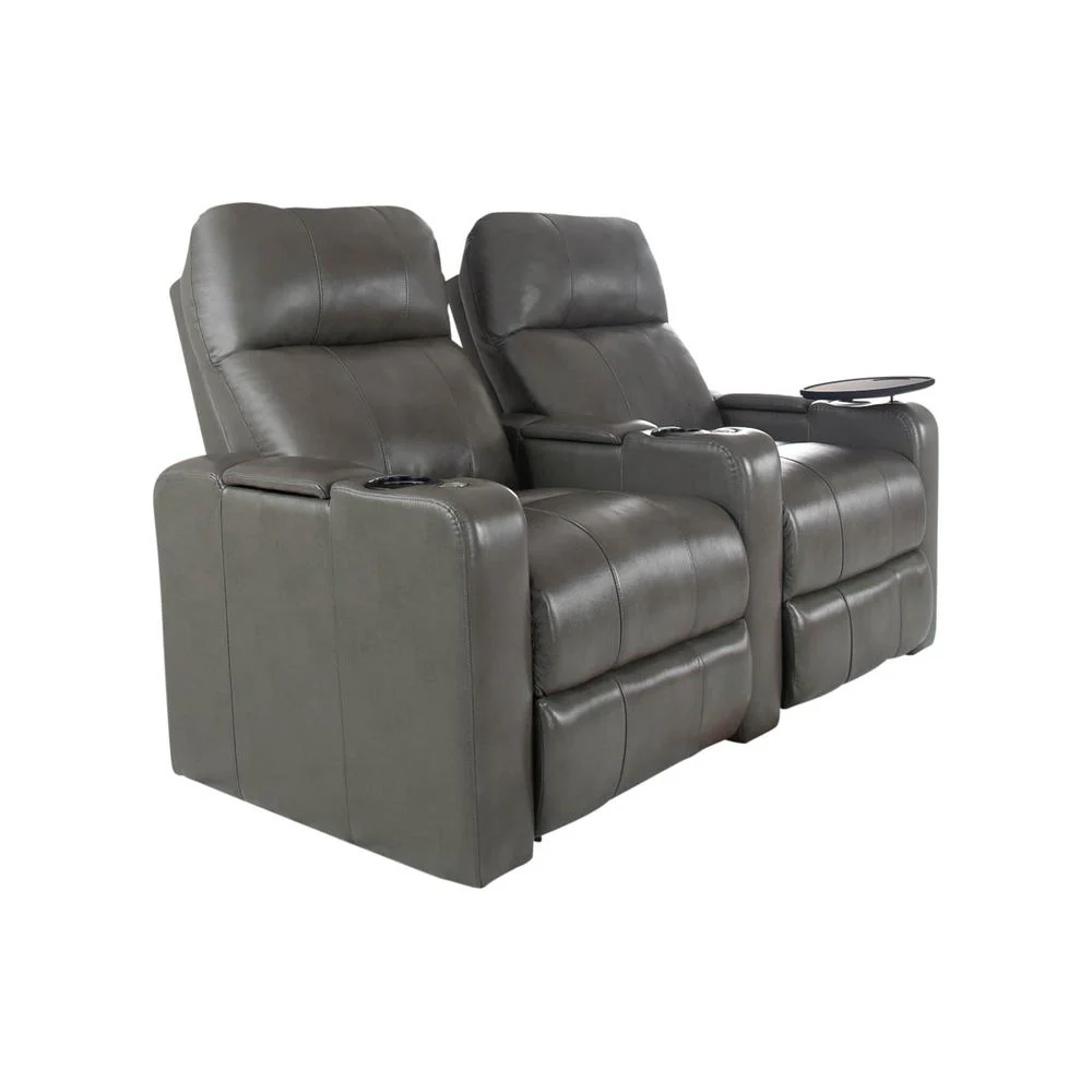 RowOne Prestige Gray Leather 2 Chair Straight Row Motorized - Image 6