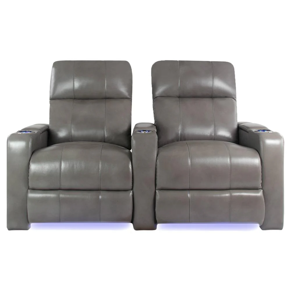 RowOne Prestige Gray Leather 2 Chair Straight Row Motorized - Image 7