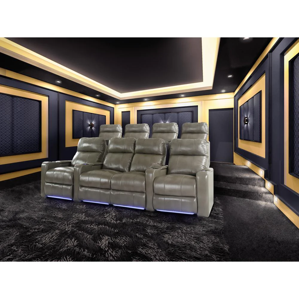 RowOne Prestige Gray Leather 2 Chair Straight Row Motorized - Image 8